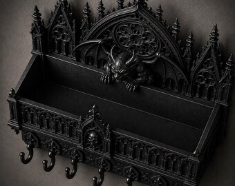 Gothic Gargoyle Wall Shelf STL, Cathedral Key Holder, Dark Fantasy Coat Rack, Gothic Organizer 3D Print File