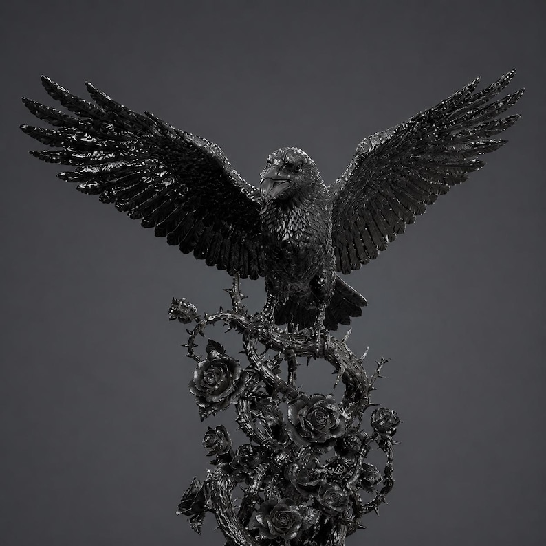 Gothic Raven Sculpture STL File | Dark Academia Crow 3D Print Decor (Digital Download)