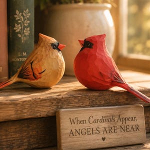 Hand Carved Cardinal Bird Figurine, Wooden Bird Decor, Memorial Gift, Sympathy Keepsake, Bird Lover Gift, Nature Inspired Home Decor