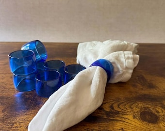 Anillos para servilletas vintage / Acrílico azul cobalto / Juego de 8