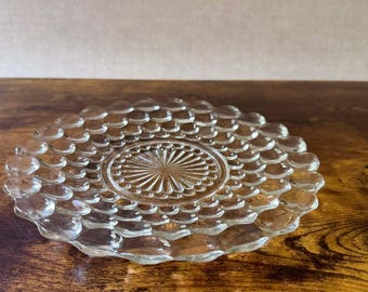 Plato llano vintage / Cristal transparente con burbujas / Anchor Hocking