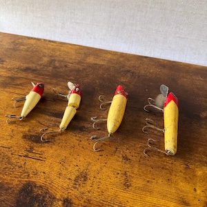 antique wooden fishing lures prices LURE 4 Set Of Four Wooden Antique