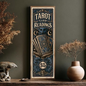 Tall, Narrow Mystical Fortune Teller Tarot Card Readings Vintage Carnival Sign Canvas Wall Art