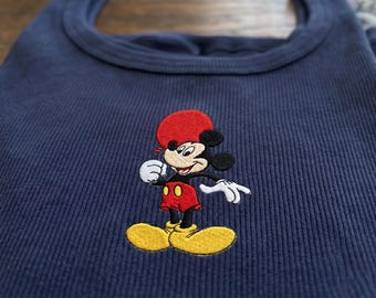 Embroidered Mickey Mouse Tank Top, Disney Mickey Embroidery Ribbed Crop Tank, Vintage Disney Vacation Outfit, Summer Tank