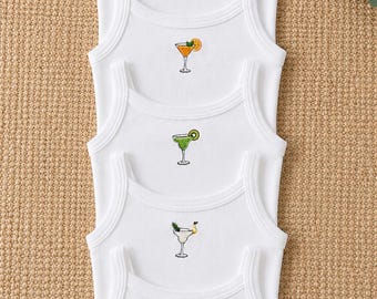 Embroidered Cocktail Tank Top, Martini Drink Embroidery Crop Tank, Girls Trip Bachelorette Party Top, Summer Vacation Outfit Gift