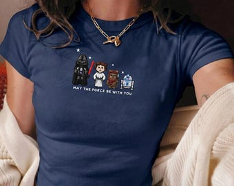 Star Wars Embroidered Baby Tee, Darth Vader Princess Leia Ewok R2D2 Shirt, Cute Galaxy Character Tee, Disney Fan Outfit