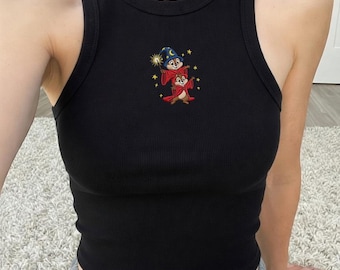 Fantasia Chip and Dale Embroidered Tank Top, Disney Sorcerer Embroidery Shirt, Mickey Friends Vacation Outfit, Theme Park Shirt
