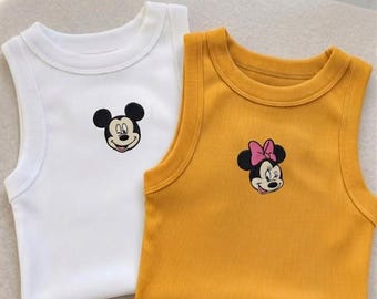 Mickey and Minnie Embroidered Tank Top, Disney Couple Matching Shirt, Character Embroidery Tank, Theme Park Outfit