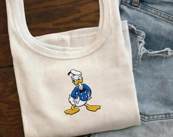 Embroidered Donald Duck Tank Top, Disney Character Embroidery Shirt, Disneu Duck Vacation Outfit, Custom Disney BabyTee