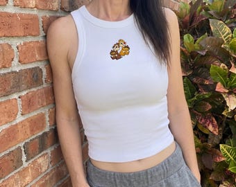 Embroidered Chip and Dale Tank Top, Disney Characters Crop Tank, Cartoon Lovers Summer Outfit, Disney Park Summer Trip Outfit