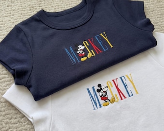 Vintage Mickey Mouse Baby Tee, Embroidered Disney Mouse Shirt, Retro Cartoon Mouse, Theme Park Outfit, Summer Trip Outfit