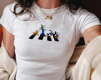 Mickey Mouse & Friends Embroidered Baby Tee, Retro Disney Shirt, Character Stitch Tee, Magic Kingdom Outfit, Disney Vacation Outfit