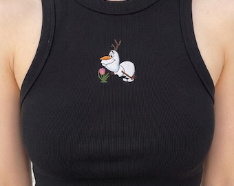 Disney Frozen Olaf Tank Top, Disney Frozen Crop Tank, Olaf Snowman Embroidery Top, Frozen Movie Disney Vacation Outfit