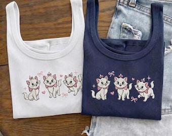 Disney Marie Cat Embroidered Tank Top, Disney Aristocats Crop Tank, Marie Kitten Bow Embroidery Top, Disney Vacation Outfit