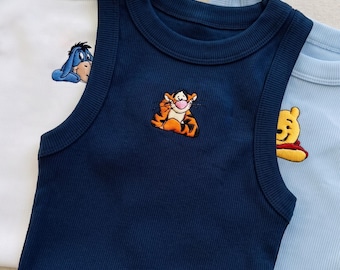 Winnie The Pooh Embroidered Tank Top, Disney Pooh Bear n Friend Classic Character Tank, Disney Park Vacation Outfit