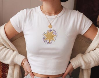 Rapunzel Sun Embroidered Baby Tee, Tangled Inspired Shirt, Princess Embroidery Top, Lantern Festival Graphic Tee, Disney Fan Gift