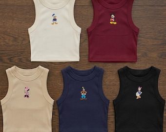 Embroidered Disney Mickey n Friend Tank Top, Cute Disney Character Ribbed Tank, Family Matching Vacation Shirt, Disney Trip outfit