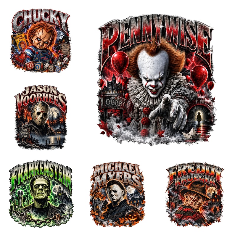 Horror Movie Icons PNG Bundle, Slasher Horror PNG, Halloween Killer ...