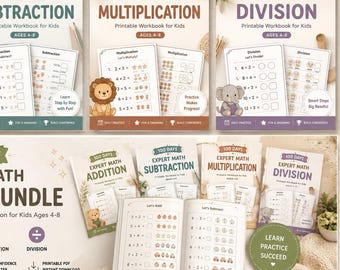 100 Tage Expert Math Bundle | Zusatz Subtraktion Multiplikation Abteilung PDF | 600 + Seiten Druckbare PDF Arbeitsblätter Alter 4-8 Digitaler Download