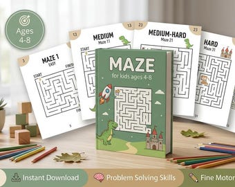 Labyrinth-Buch für Kinder im Alter von 4-8 | 85 druckbare Labyrinth-Aktivitäten | Einfach zu schwer Labyrinthe | Problemlösungsarbeitsbuch | Feinmotorik | PDF-Datei