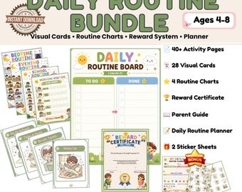 Alltags-Paket für Kinder | Visuelle Ablaufplan Karten | Karteikarten der täglichen Routine | Belohnungs-Aufkleber | Routine-Chart | Vorschule Homeschool