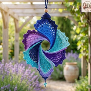 Crochet Wind Spinner Pattern PDF, 6-Blade Shell Vortex Hanging Decor