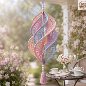 Butterfly Wind Spinner Crochet Pattern PDF, 6-Wing Pastel Spiral Hanging Decor