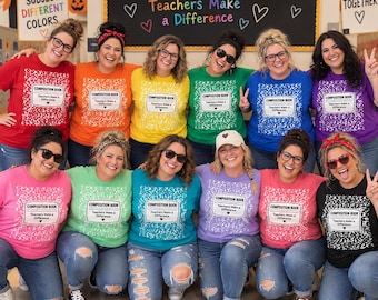 Teacher Composition Book Shirt, Teachers Make a Difference Tee, Colorful Teacher T Shirt, Back to School Gift, Teacher Appreciation HBPV06