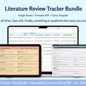 Litteraturgranskningsspårningspaket — Google Sheets + PDF + Canva-mallar för forskare