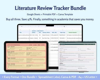 Ensemble d'outils de suivi de revue de littérature — Modèles Google Sheets, PDF et Canva pour les chercheurs