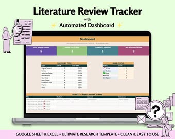 Suivi de revue de la littérature - Modèle Google Sheets/Excel - Modèle automatisé avancé