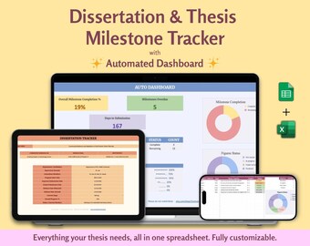 Suivi de thèse de doctorat | Planificateur de thèse Google Sheets | Suivi des étapes et de l'avancement des chapitres