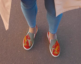 Zapatos sin cordones para mujer - Serenata roja y dorada