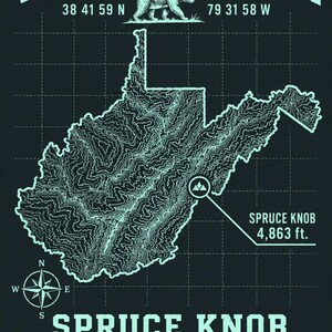 West Virginia-High Point Topographische Karte Druck | West Virginia Gipfel Serie Wandkunst (Digitaler Download)