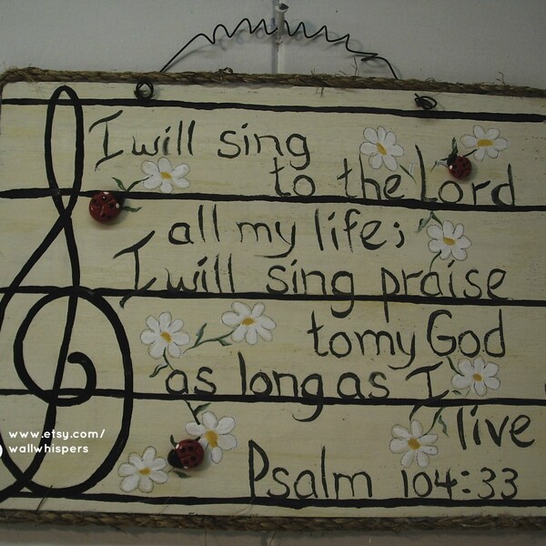 Music Sign Gospel Singer Vocalist Musician Psalm Scripture Verse Primitive Rustic Musical Sign Ladybug Daisy Teacher Gift Song Writer