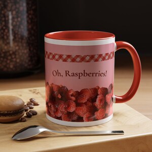 Oh, des framboises ! Mug | Mug cadeau framboise avec photo originale | Mug rose | Cadeau jardin amusant | Mug cadeau fruits rouges | 325 ml et 445 ml