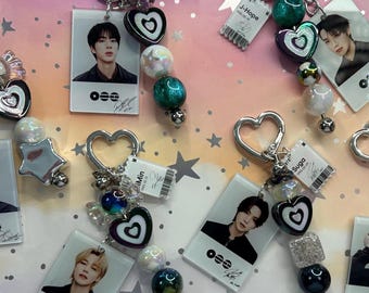 K-Pop Member Photo/Group Photo Charm Beaded Keychain (Fan-Inspired)