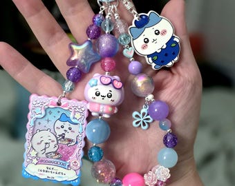 Handgefertigter, perlenbesetzter Kawaii-Schlüsselanhänger mit niedlichen Motiven | Taschenanhänger aus Glas und Acryl
