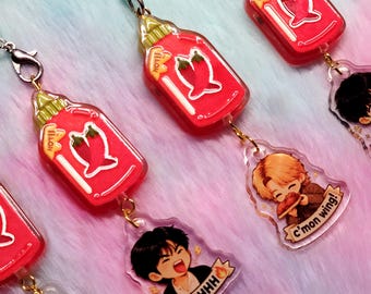 K-Pop Chibi Hot Ones Handy-Anhänger | Acryl-Lanyard-Band (3D-Harzflasche)