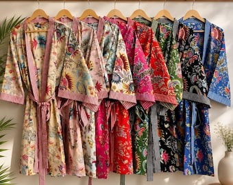 Robes kimono 100 % coton pour femmes, robe de demoiselle d'honneur de mariage, robe de douche de maternité, robe de bain, robe de chambre, cadeaux, tenues de plage longues/courtes
