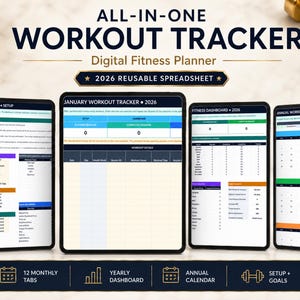 Workout Planner Google Sheets Excel | Exercise Tracker Spreadsheet Fitness Planner Gym | Weight Loss Tracker Weightlifting Training Calendar