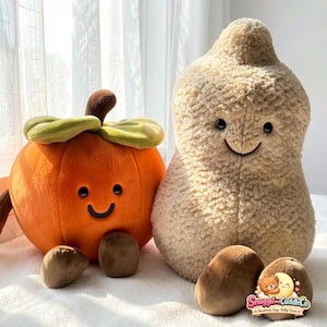 Persimmon and Peanut Plush Pillows Decorative Cushion Cozy Nap Pillow Soft PP Cotton Filling Cute Character Design Nursery Gift Present