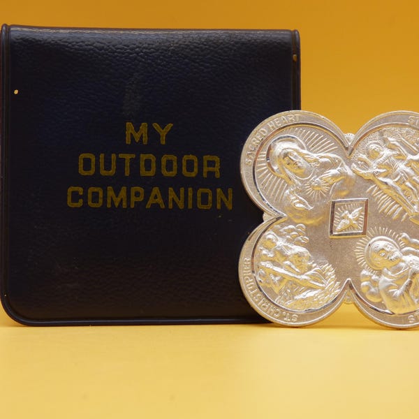 Vintage 4-Way Scapular Auto Medal – Outdoor Companion, St. Christopher, St. Peter