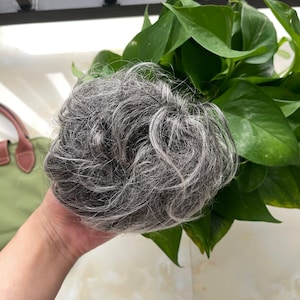 Real Human Hair Messy Bun Scrunchie, Salt and Pepper Grey Updo Hair Piece, Off Black & Silver White Hair Extension Donut Scrunchies 1B-62#