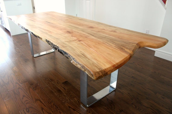 Live Edge Salvaged Maple Dining Table Custom Metal Legs Chrome