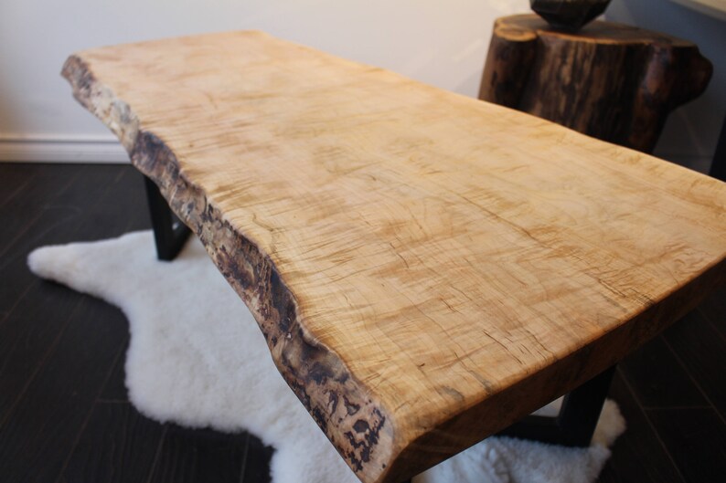 Coffee Table Ready To Ship Live Edge Curly Maple Salvaged Wood Image 0