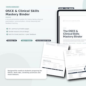 OSCE Exam Prep Binder, Clinical Skills Planner, Medical Student Printable, Physical Exam Checklist, History Taking PDF