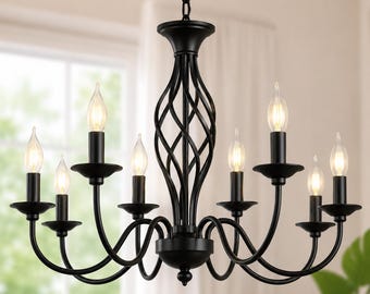 6-Light Farmhouse Chandelier, Rustic Industrial Matte Black Pendant Light, Vintage E12 Ceiling Lamp