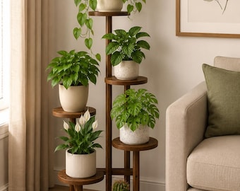 5 Tier Wooden Corner Plant Stand, Display Shelf Natural Brown