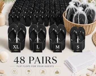 48 Pairs Bulk Flip Flops for Wedding Guests Comfortable Hotel Slippers with Drawstring Bags